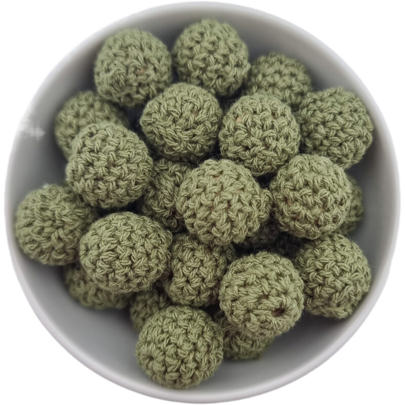 Crochet bead - Crocheted wooden bead - 16 mm - Moss Green