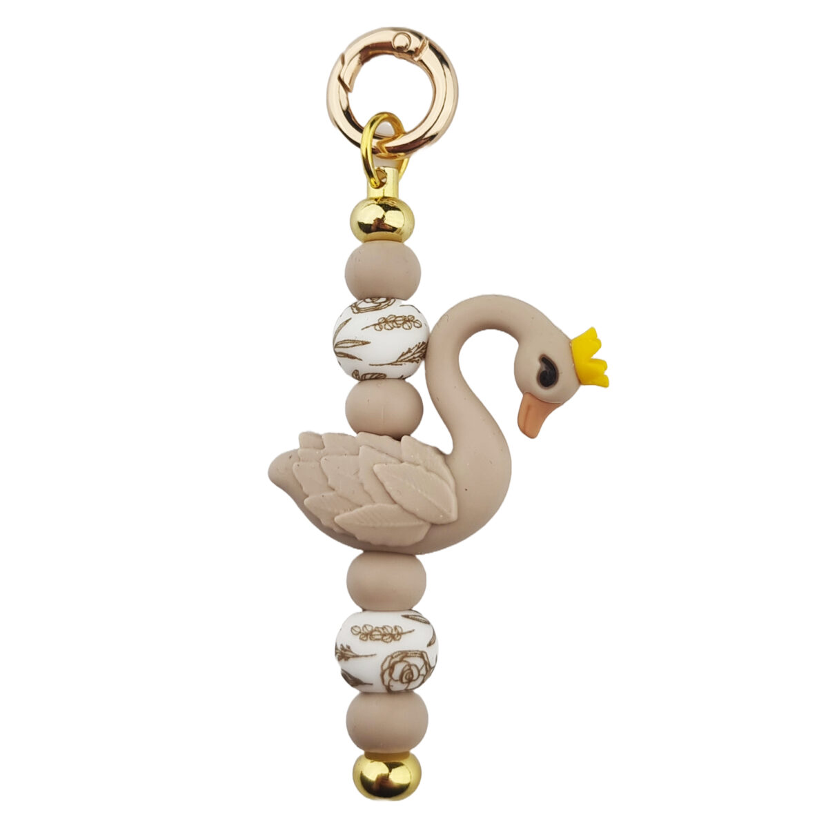 Dit setje bevat alle benodigdheden voor het kunnen maken van een zelfgemaakte Sleutel / Telefoonhanger Zwaantje Taupe met siliconen kralen. Jootjes Haakcadeautjes