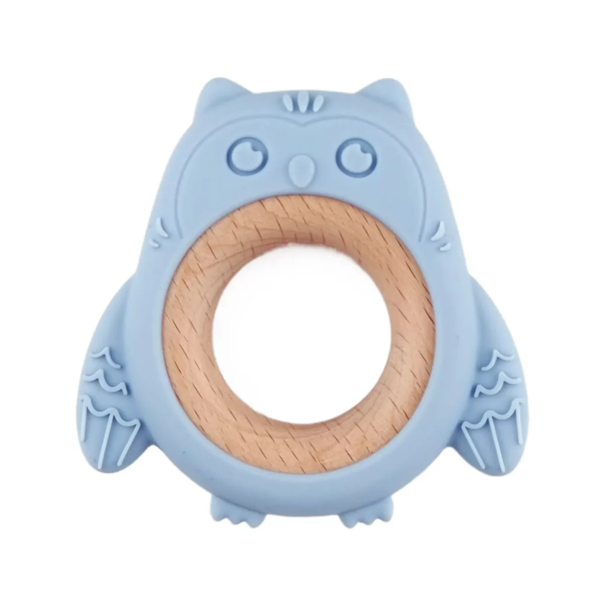 <ul> <li>Kleur: Licht Vergrijsd Petrol</li> <li>Materiaal: EN-71 veilig getest beukenhout en siliconen materiaal, volledig BPA-vrij</li> <li>Model: Uil</li> </ul> Deze bijtfiguur past perfect bij onze beukenhouten kralen, ringen en Petrol siliconen kralen. Jootjes Haakcadeautjes
