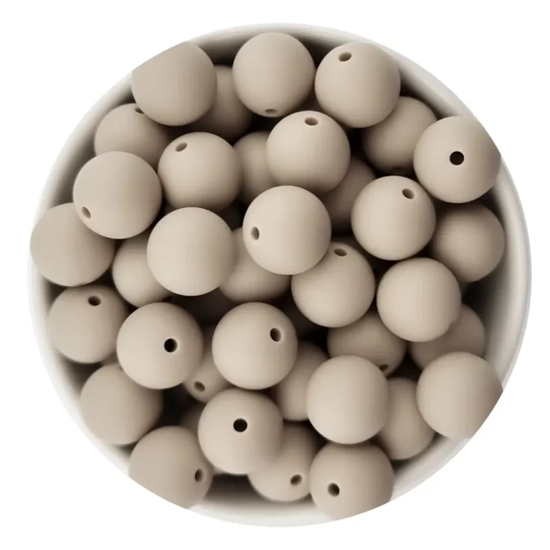 Siliconen kraal 16 mm - Rond - Veiligheidskraal - 2 gaten - Taupe