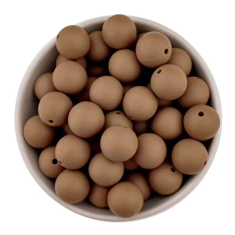 Siliconen kraal 16 mm - Rond - Veiligheidskraal - 2 gaten - Milk Chocolade