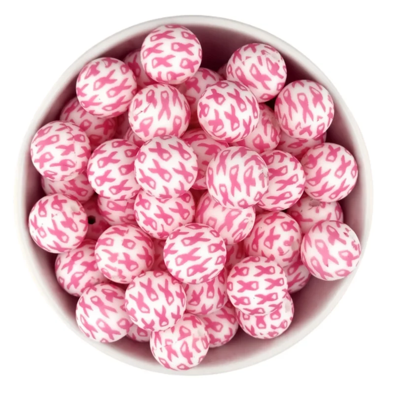 Siliconen Kralen - 12 mm - Rond - Pink Ribbon