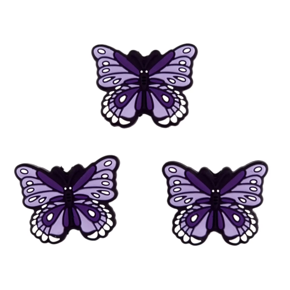 Kleurcode: Paars Type: Vlinder Materiaal: Siliconen, BPA-vrij, ftalaat-vrij, PVC-vrij, cadmium-vrij Gecertificeerd: EN-71 veilig getest en daarom geschikt voor CE gecertificeerd eindproduct Jootjes Haakcadeautjes