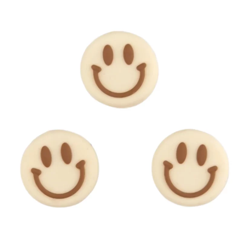 Siliconen Kraal - Smiley - 1cm - Ivory / Dark Oak