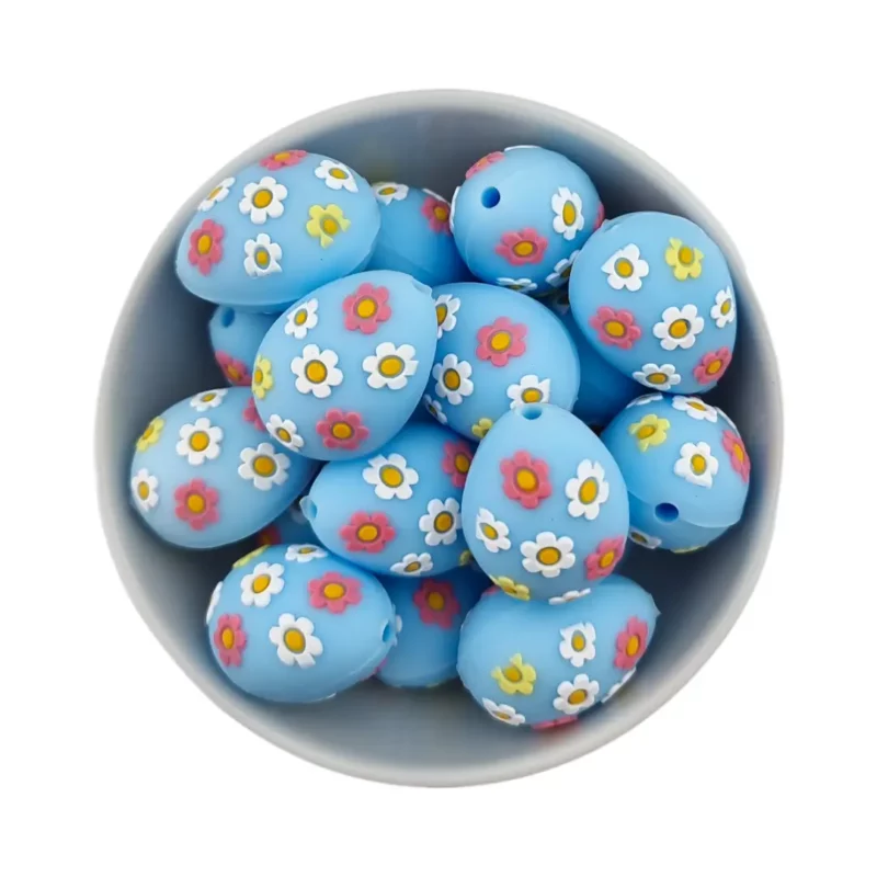 Siliconen Kraal - 3D - Paasei - Licht Hemels Blauw