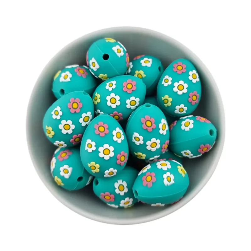 Siliconen Kraal - 3D - Paasei - Turquoise