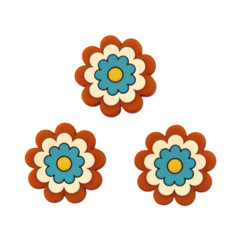 Siliconen  Kraal - Bloem Aster - Terracotta / Abrikoos / Turquoise