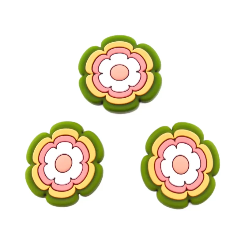 Siliconen  Kraal - Bloem 70's - 30 x 26 - Lime/Zongeel/Wit/Blush