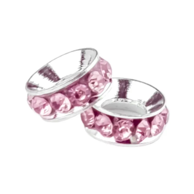 Zwischenscheibe mit Steinen - 10 x 3 mm - Silber / Pink