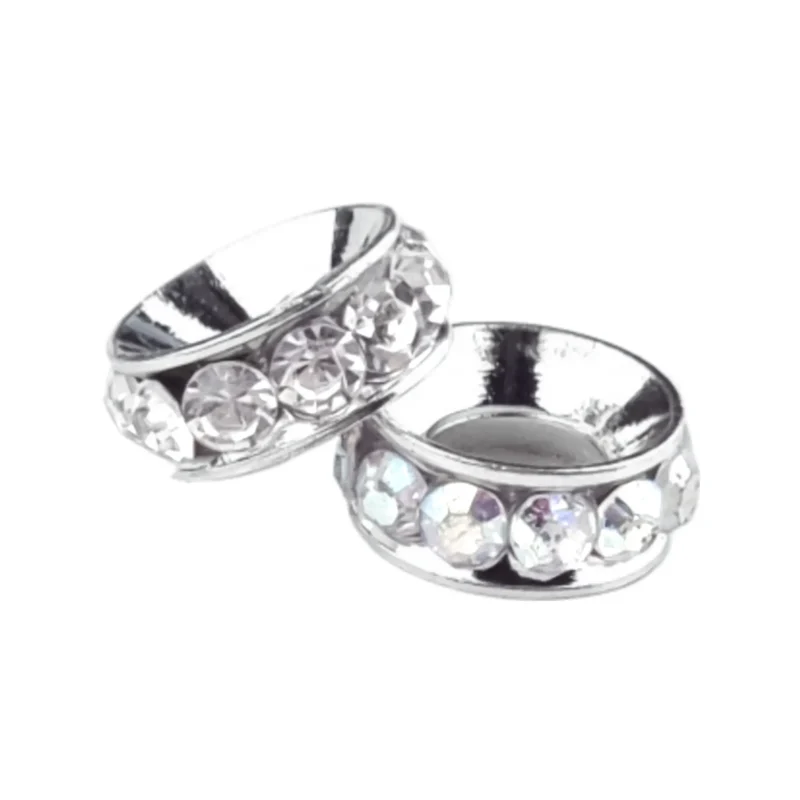 Intermediate disc with stones - 12 x 4 mm - Silver / White