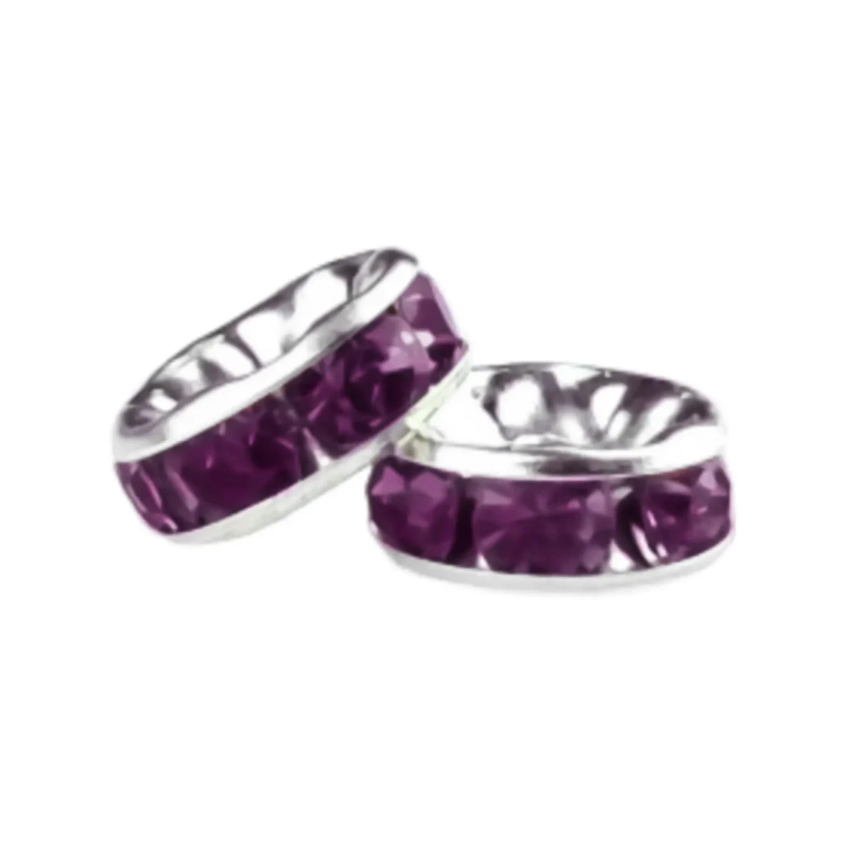 Materiaal: RVS met rhinestones Formaat:  10 x 3 mm Kleur: Zilver / Paars Jootjes Haakcadeautjes