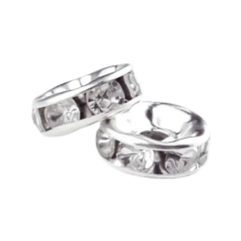 Intermediate disc with stones - 7 x 2 mm - Silver / White