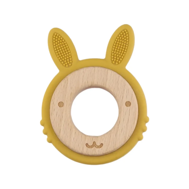 Bijtfiguur - Siliconen en Hout - Konijn - Oker geel
