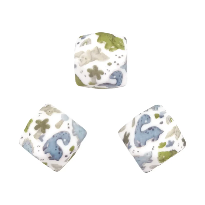 Siliconen kralen - 14 mm - Hexagon - Dino Print