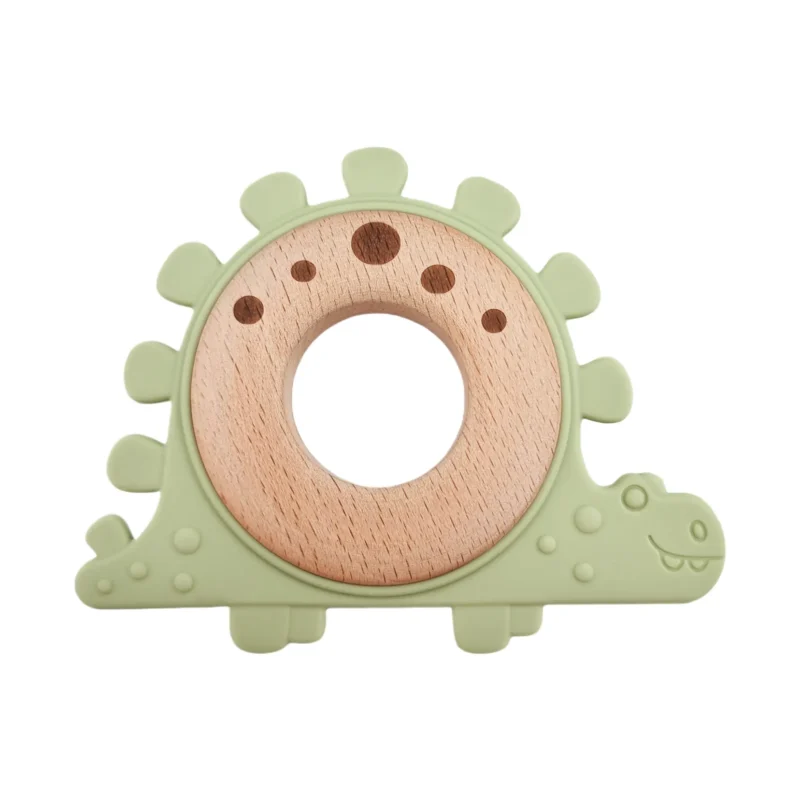 Bijtfiguur - Siliconen en Hout - Dinosaurus - Pistache