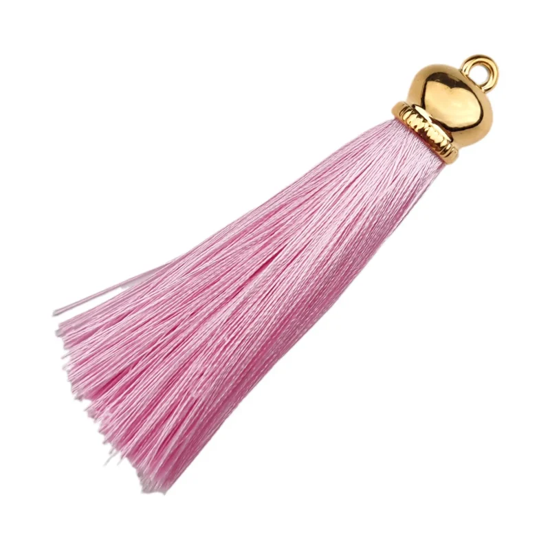 Sleutelhanger Kwastje met draad - 80 x 14 mm - Poeder Roze/Goud