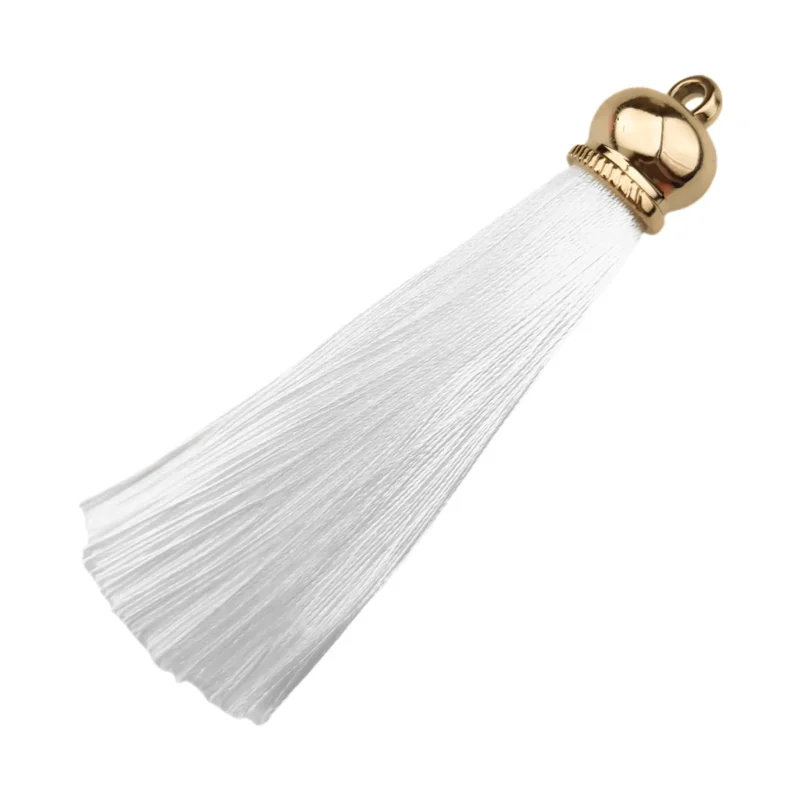 Sleutelhanger Kwastje met draad - 80 x 14 mm - Wit/Goud