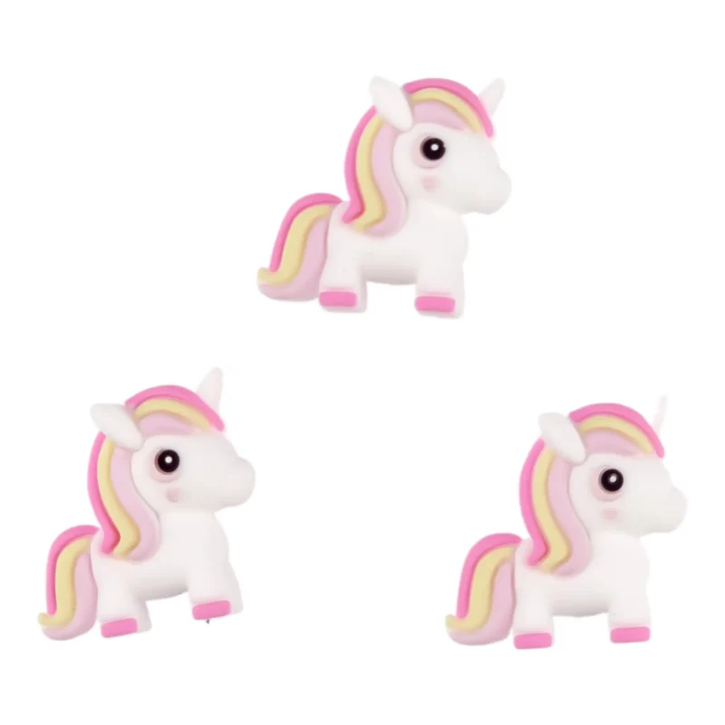 Siliconen Kraal - 3D - Eenhoorn - Baby Roze - Zacht Geel - Zacht Roze