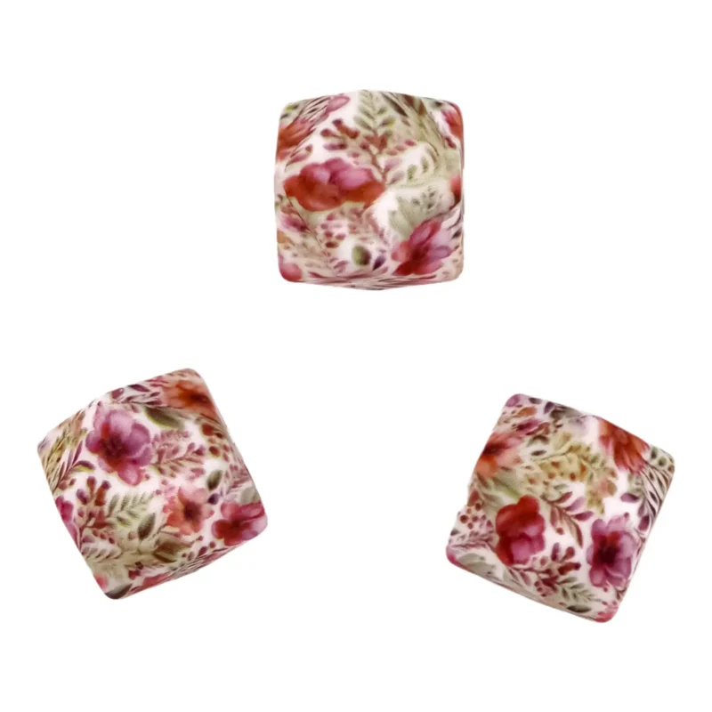 Siliconen kralen - 14 mm - Hexagon - Poppy Print