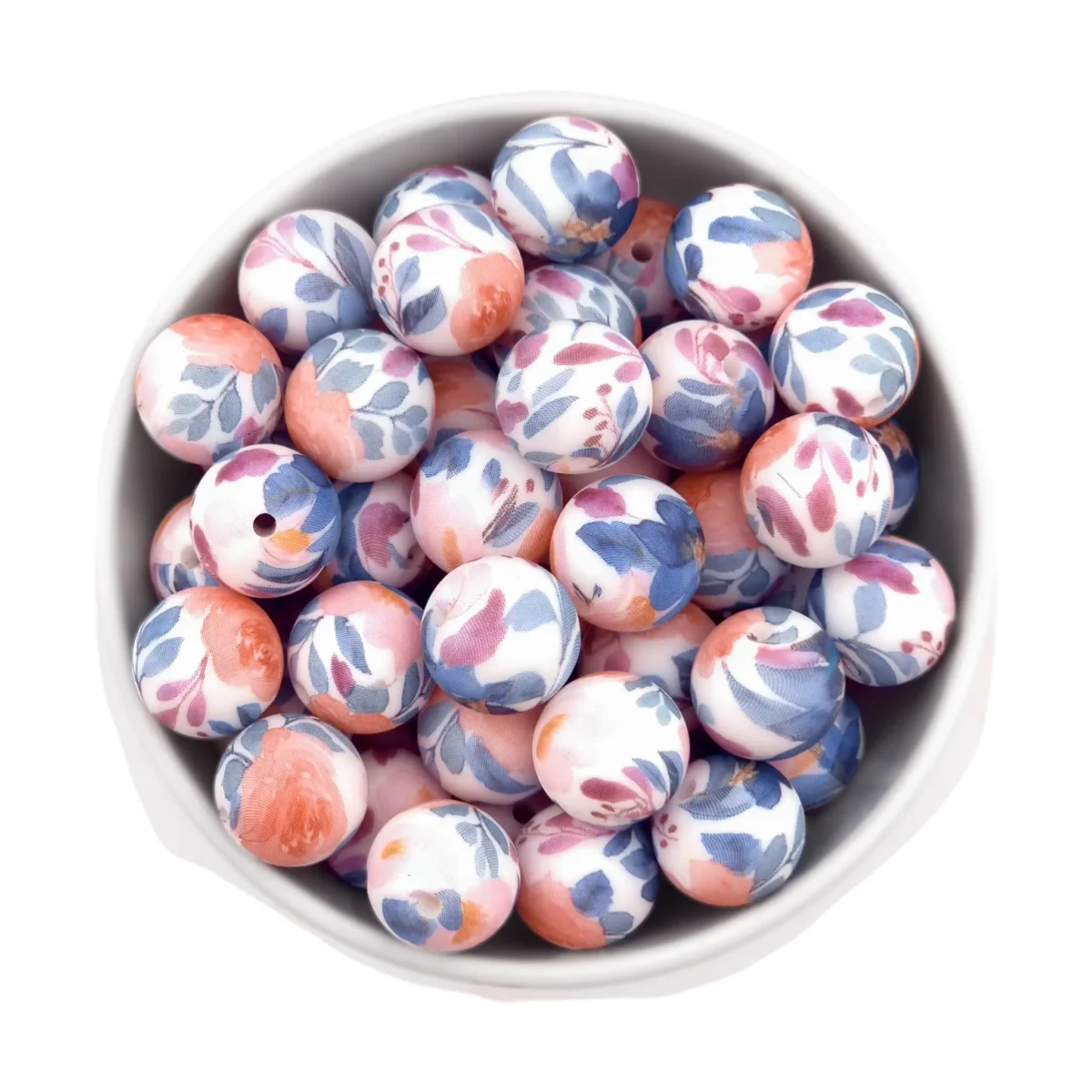 Formaat: 12 mm Kleur: Aquarel Print Materiaal: Volgens EN-71 veilig getest siliconen. BPA-vrij, Ftalaat-vrij, PVC-vrij en vrij van alle overige schadelijke chemische stoffen zoals getest middels EN-71. Hierdoor geschikt voor speenkoorden en CE-gecertificeerd eindproduct zoals een bijtring.   Jootjes Haakcadeautjes