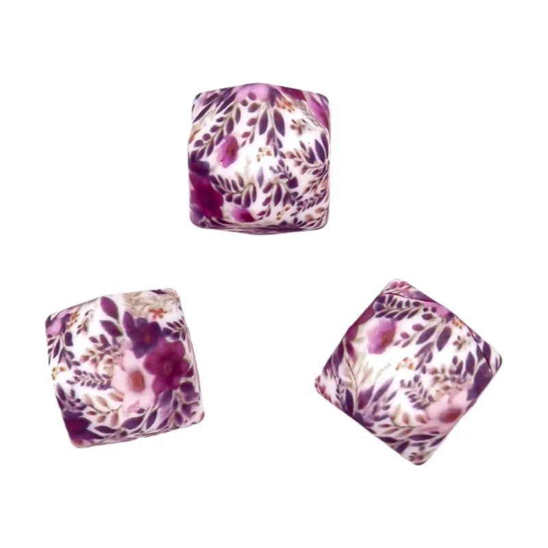Siliconen kralen - 14 mm - Hexagon - Viola Print