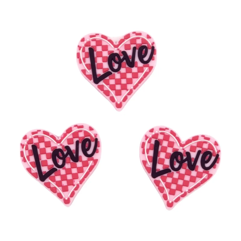 Siliconen Kraal - Love Heart Raster - Roze