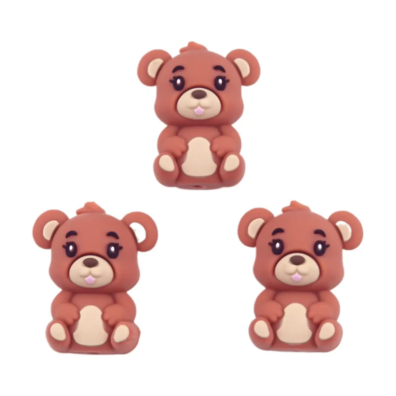 Siliconen Kraal - 3D - Knuffelbeer - Steenrood