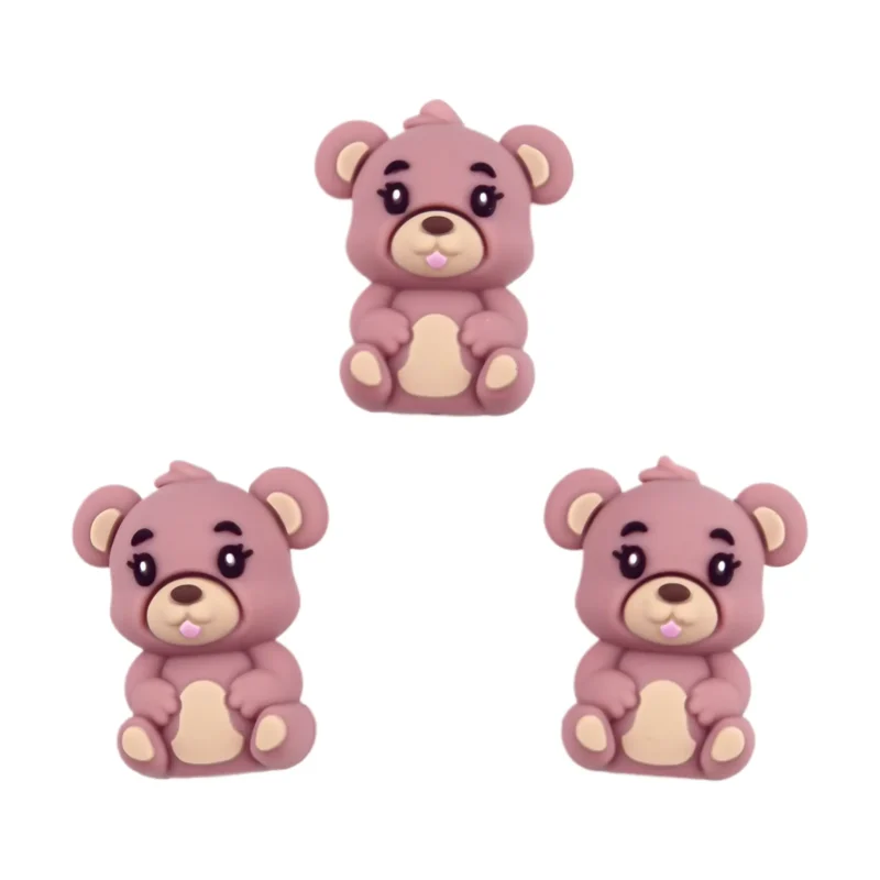 Siliconen Kraal - 3D - Knuffelbeer - Rose