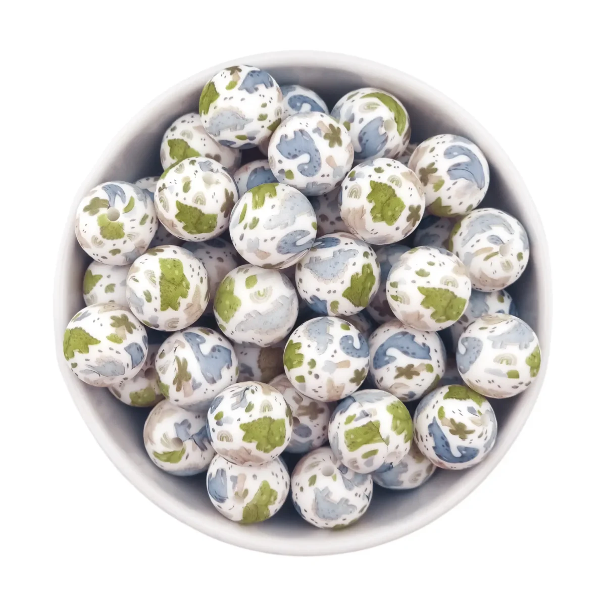 Formaat: 16 mm Kleur: Dino Print Materiaal: Volgens EN-71 veilig getest siliconen. BPA-vrij, Ftalaat-vrij, PVC-vrij en vrij van alle overige schadelijke chemische stoffen zoals getest middels EN-71. Hierdoor geschikt voor speenkoorden en CE-gecertificeerd eindproduct zoals een bijtring.   Jootjes Haakcadeautjes