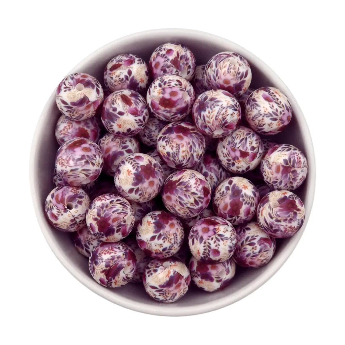 Formaat: 12 mm Kleur: Viola Print Materiaal: Volgens EN-71 veilig getest siliconen. BPA-vrij, Ftalaat-vrij, PVC-vrij en vrij van alle overige schadelijke chemische stoffen zoals getest middels EN-71. Hierdoor geschikt voor speenkoorden en CE-gecertificeerd eindproduct zoals een bijtring.   Jootjes Haakcadeautjes