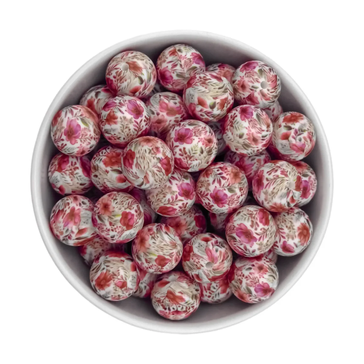 Formaat: 12 mm Kleur: Poppy Print Materiaal: Volgens EN-71 veilig getest siliconen. BPA-vrij, Ftalaat-vrij, PVC-vrij en vrij van alle overige schadelijke chemische stoffen zoals getest middels EN-71. Hierdoor geschikt voor speenkoorden en CE-gecertificeerd eindproduct zoals een bijtring.   Jootjes Haakcadeautjes