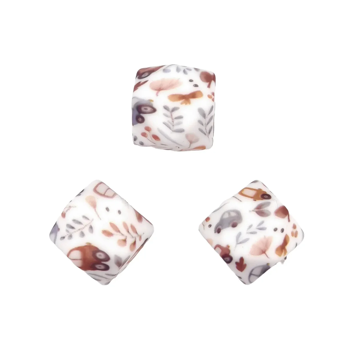 Formaat: 14 mm Kleur: Vroom Print Materiaal: Volgens EN-71 veilig getest siliconen. BPA-vrij, Ftalaat-vrij, PVC-vrij en vrij van alle overige schadelijke chemische stoffen zoals getest middels EN-71. Hierdoor geschikt voor speenkoorden en CE-gecertificeerd eindproduct zoals een bijtring.   Jootjes Haakcadeautjes