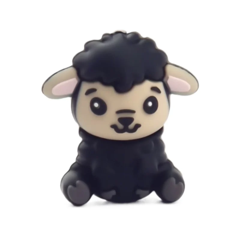 Silicone Bead - 3D - Sheep - Black