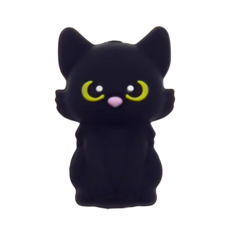 Siliconen Kraal - 3D - Zwarte Kat Groene Ogen