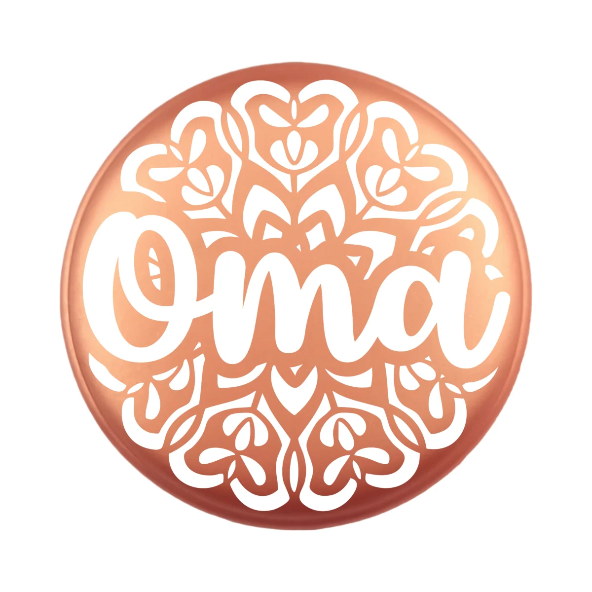 <ul> <li>Gravering: Oma Mandala</li> <li>Wensmuntje van 30 mm - Uniek Design! - Design geregistreerd</li> <li>Speciale Custom made siliconen kralen</li> <li>Deze kralen worden gemaakt met een speciale unieke productietechniek!</li> <li>Meerdere Nugget kleuren te kiezen.</li> <li>Gat van boven naar beneden</li> <li>Hoge kwaliteit baby veilig siliconen</li> <li>Veilig volgens EN-71 chemische testen!</li> </ul> Perfect voor het gebruik op onze wijnstoppers, sleutelhangers, flesopeners, jashangers, notitieboekjes en meer. Jootjes Haakcadeautjes