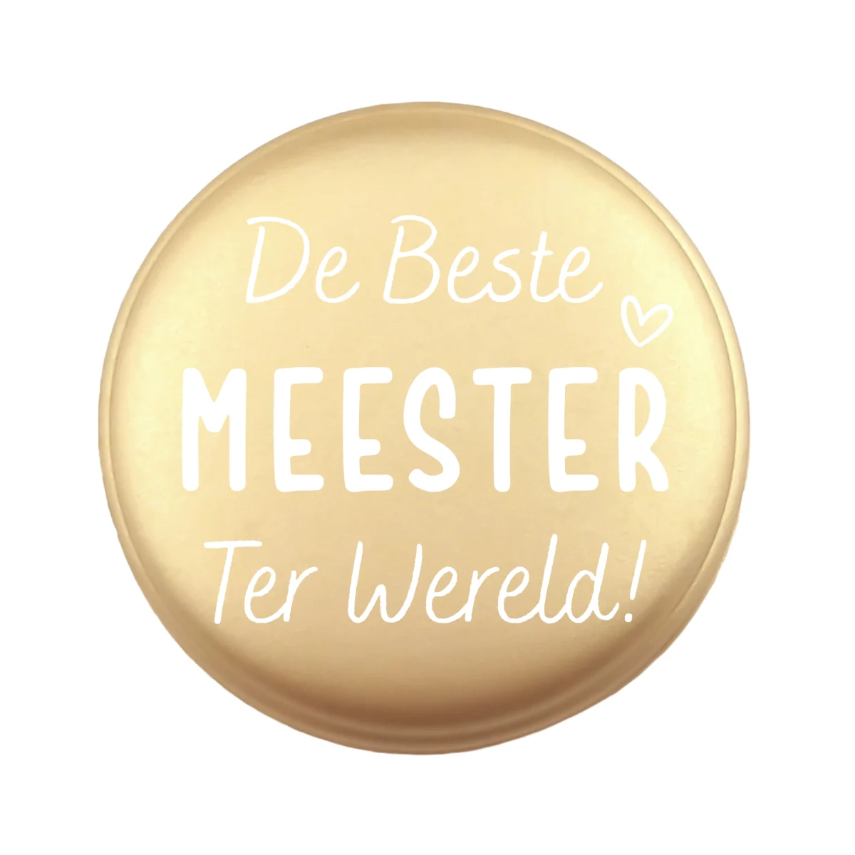 <ul> <li>Gravering: De Beste Meester Ter Wereld</li> <li>Wensmuntje van 30 mm - Uniek Design! - Design geregistreerd</li> <li>Speciale Custom made siliconen kralen</li> <li>Deze kralen worden gemaakt met een speciale unieke productietechniek!</li> <li>Meerdere Nugget kleuren te kiezen.</li> <li>Gat van boven naar beneden</li> <li>Hoge kwaliteit baby veilig siliconen</li> <li>Veilig volgens EN-71 chemische testen!</li> </ul> Perfect voor het gebruik op onze wijnstoppers, sleutelhangers, flesopeners, jashangers, notitieboekjes en meer. Jootjes Haakcadeautjes