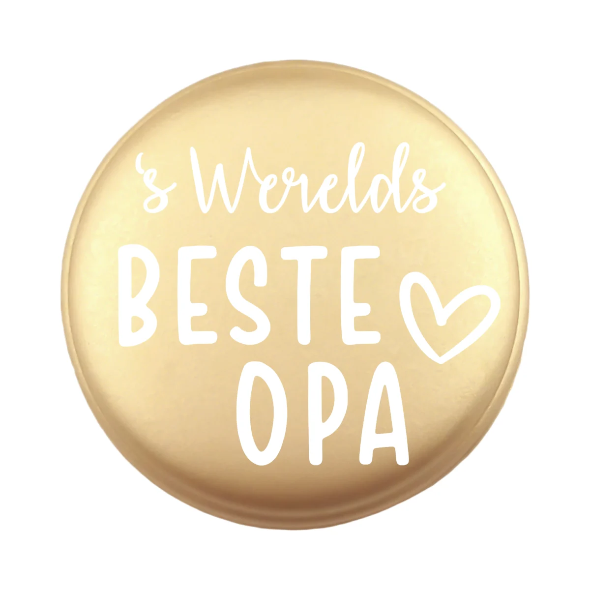<ul> <li>Gravering: 's Werelds Beste Opa</li> <li>Wensmuntje van 30 mm - Uniek Design! - Design geregistreerd</li> <li>Speciale Custom made siliconen kralen</li> <li>Deze kralen worden gemaakt met een speciale unieke productietechniek!</li> <li>Meerdere Nugget kleuren te kiezen.</li> <li>Gat van boven naar beneden</li> <li>Hoge kwaliteit baby veilig siliconen</li> <li>Veilig volgens EN-71 chemische testen!</li> </ul> Perfect voor het gebruik op onze wijnstoppers, sleutelhangers, flesopeners, jashangers, notitieboekjes en meer. Jootjes Haakcadeautjes