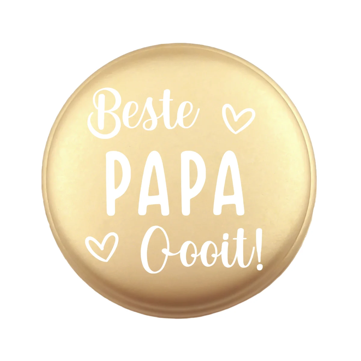 <ul> <li>Gravering: Beste Papa Ooit</li> <li>Wensmuntje van 30 mm - Uniek Design! - Design geregistreerd</li> <li>Speciale Custom made siliconen kralen</li> <li>Deze kralen worden gemaakt met een speciale unieke productietechniek!</li> <li>Meerdere Nugget kleuren te kiezen.</li> <li>Gat van boven naar beneden</li> <li>Hoge kwaliteit baby veilig siliconen</li> <li>Veilig volgens EN-71 chemische testen!</li> </ul> Perfect voor het gebruik op onze wijnstoppers, sleutelhangers, flesopeners, jashangers, notitieboekjes en meer. Jootjes Haakcadeautjes