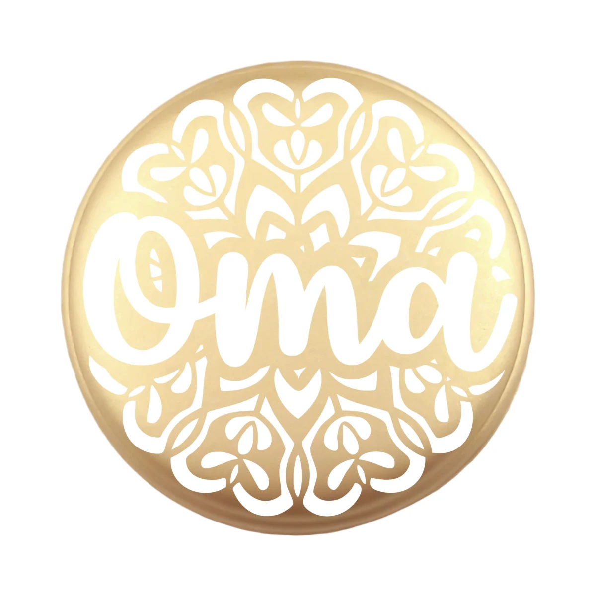 <ul> <li>Gravering: Oma Mandala</li> <li>Wensmuntje van 30 mm - Uniek Design! - Design geregistreerd</li> <li>Speciale Custom made siliconen kralen</li> <li>Deze kralen worden gemaakt met een speciale unieke productietechniek!</li> <li>Meerdere Nugget kleuren te kiezen.</li> <li>Gat van boven naar beneden</li> <li>Hoge kwaliteit baby veilig siliconen</li> <li>Veilig volgens EN-71 chemische testen!</li> </ul> Perfect voor het gebruik op onze wijnstoppers, sleutelhangers, flesopeners, jashangers, notitieboekjes en meer. Jootjes Haakcadeautjes