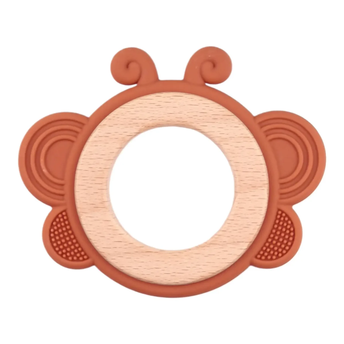 <ul> <li>Kleur: Amber</li> <li>Materiaal: EN-71 veilig getest beukenhout en siliconen materiaal, volledig BPA-vrij</li> <li>Model: Vlinder</li> </ul>   Jootjes Haakcadeautjes