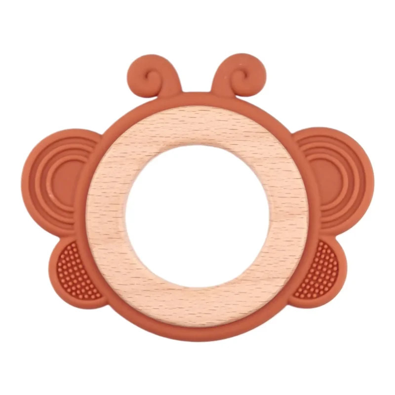 Bijtfiguur - Siliconen en Hout - Vlinder - Amber