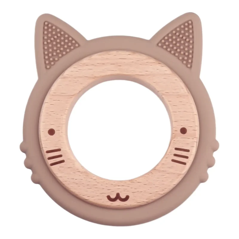Teething figure - Silicone and Wood - Cat - Dark Wood