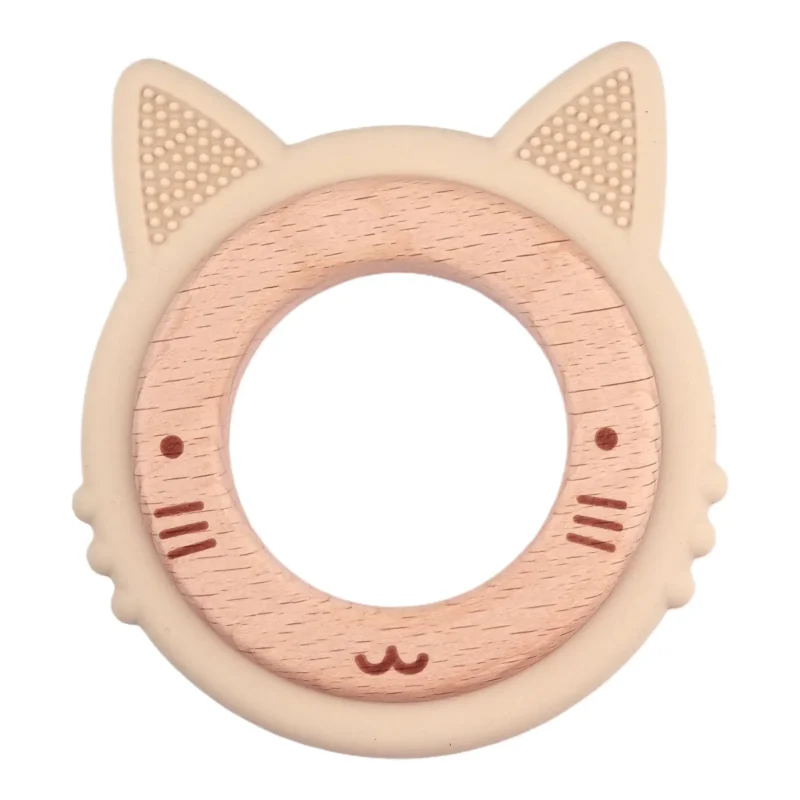 Teething figure - Silicone and Wood - Cat - Taupe
