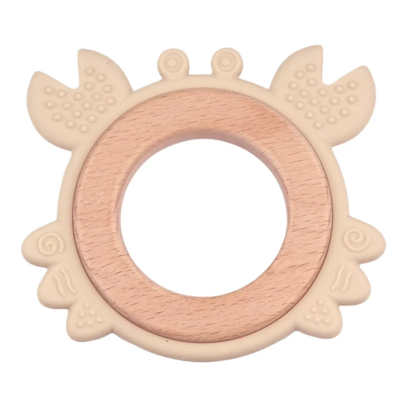 Bijtfiguur - Siliconen en Hout - Krab - Taupe