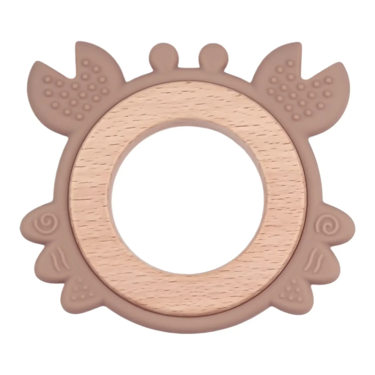 <ul> <li>Kleur: Dark Wood</li> <li>Materiaal: EN-71 veilig getest beukenhout en siliconen materiaal, volledig BPA-vrij</li> <li>Model: Krab</li> </ul>   Jootjes Haakcadeautjes
