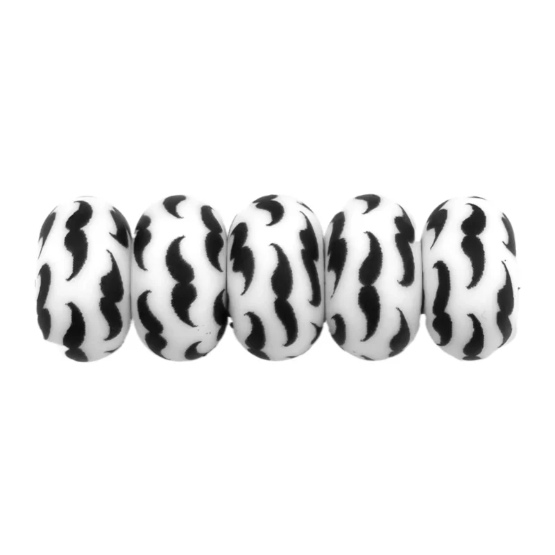 Silikonperlen 14 mm - Abacus - Schwarzer Schnurrbart auf Weiß