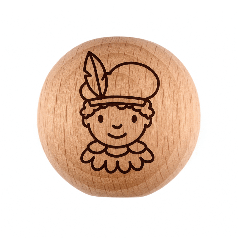 Houten kraal - Gegraveerd - Beukenhout - Pietje voor Sinterklaas - 20mm